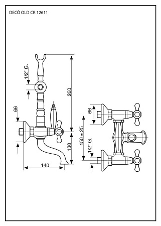 Смеситель Emmevi Deco Old 12611BR для ванны с душем, бронза