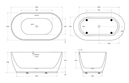 Акриловая ванна BelBagno BB413-1500-800 150x80 белый