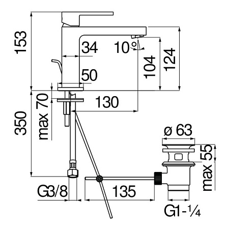 Смеситель Nobili Up UP94118/1BM для раковины, черный матовый