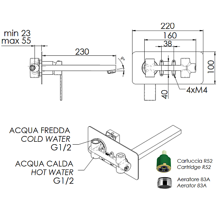 Смеситель Remer Qubica Q15L для раковины, хром