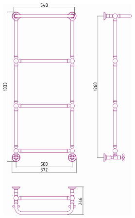 Полотенцесушитель водяной Сунержа Ренессанс 03-0281-1250 1260x500 золото
