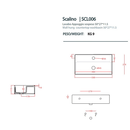 Раковина ArtCeram Scalino SCL006 05;00 50х27 белый матовый