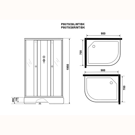Душевая кабина Niagara Promo P90/70/26R/MT/BK 90x70x195 матовый/белый