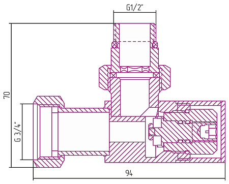 Вентиль Сунержа 00-1404-1234 угловой, под шестигранник, без покрытия