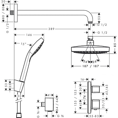 Душевой комплект Hansgrohe Croma Select E 27294000 хром