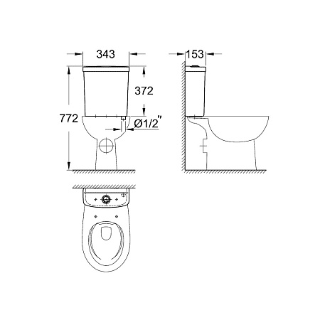 Унитаз-компакт Grohe Bau Ceramic 39428000 горизонтальный выпуск, наполнение снизу