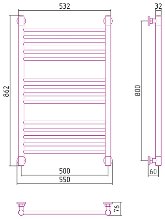 Полотенцесушитель водяной Сунержа Богема+ прямая 020-0220-8050 800x500 шампань
