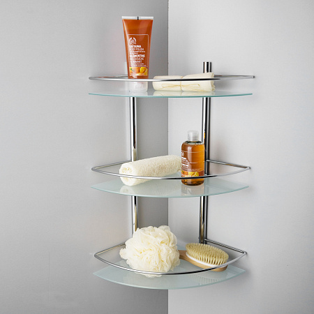 Полка WasserKRAFT K-3133 стеклянная, тройная, угловая, хром
