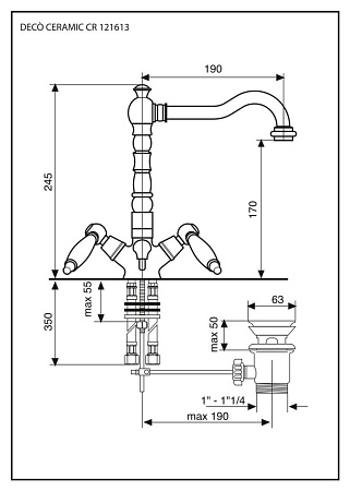 Смеситель Emmevi Deco Ceramic 121613OR для раковины, золото