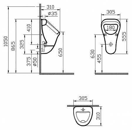 Писсуар VitrA Arkitekt 6202B003-0198 подвесной, с внешним подводом воды