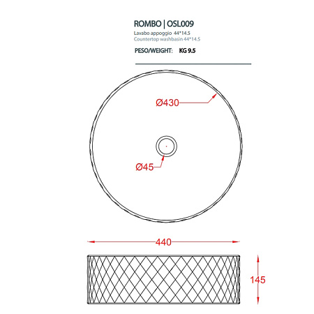 Раковина ArtCeram Rombo OSL009 17;00 44 черный матовый