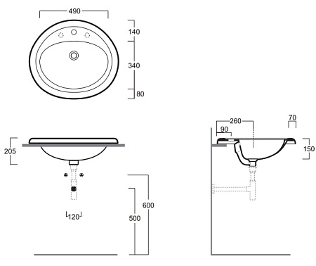 Раковина встраиваемая сверху Simas Top E Lavabi D'Arredo S 51 1 hole 63x56x20,5 с 1 отверстием под с