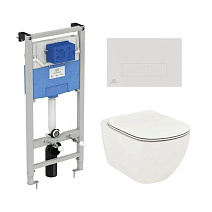 Комплект Ideal Standard Tesi T3868V1/121AC подвесной унитаз + инсталляция + кнопка смыва, белый мато
