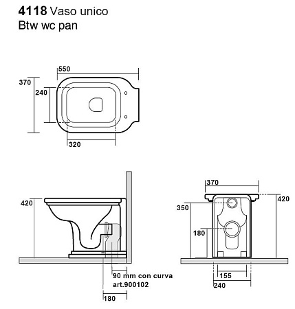 Унитаз приставной Kerasan Waldorf 411801bi с высоким бачком
