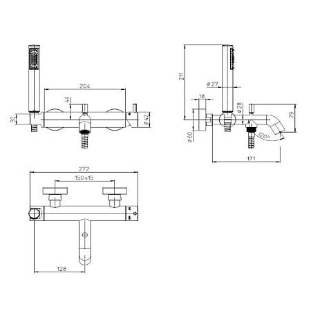 Смеситель Bossini Teo Z00724.073 для ванны, черный матовый