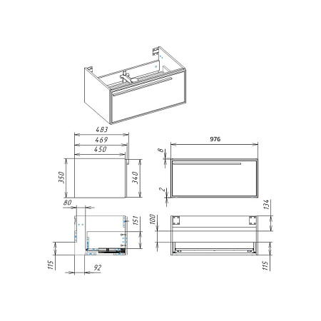 Тумба с раковиной La Fenice Elba FNC-01-ELB-G-100 Grigio, столешница Black Olive Light Lappato