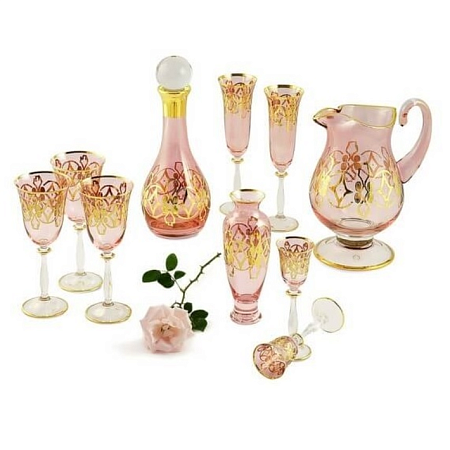 Графин Migliore Venezia 25551 хрусталь розовый/декор золото