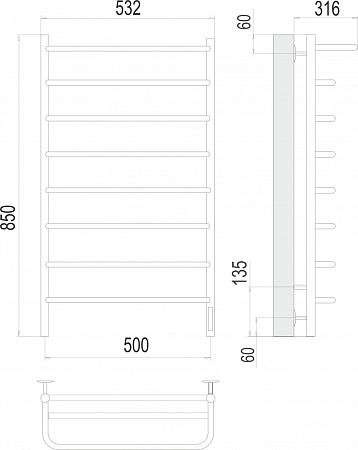 Полотенцесушитель электрический Terminus Полка П8 500х850 хром