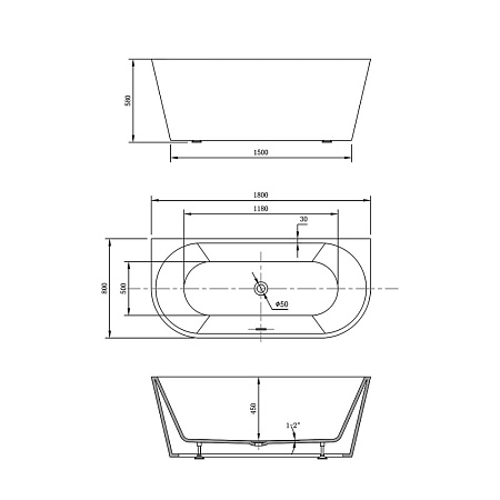 Акриловая ванна Vincea VBT-421-1800 180x80 белый