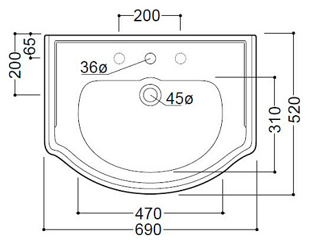 Раковина Kerasan Retro 104601*1 69 с 1 отверстием под смеситель, белый