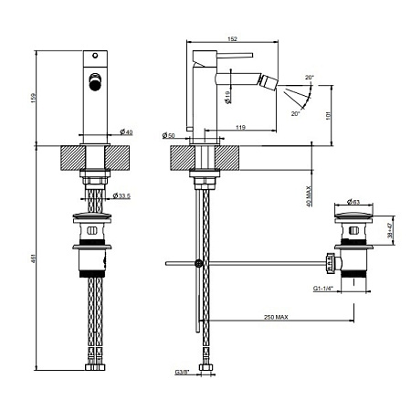 Смеситель Gessi Flessa 54007.299 для биде, черный матовый