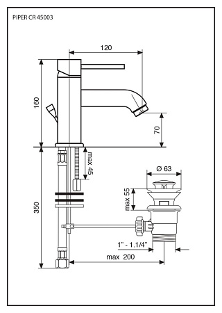 Смеситель Emmevi Piper 45003/OR для раковины, золото