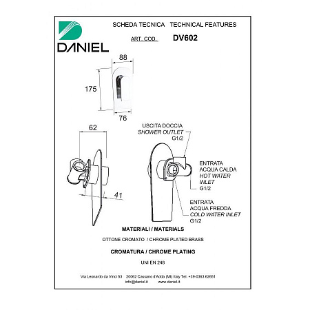 Смеситель Daniel Diva DV602-CR для душа, хром