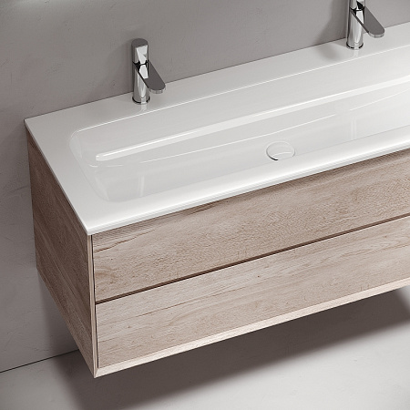 Тумба с раковиной Sancos Marmi 2.0 120 MR2.0120EG два смесителя, дуб галифакс натуральный/белый