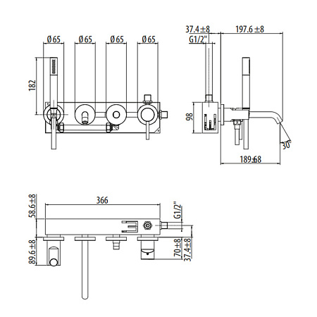 Смеситель Gattoni Circle Two 9105/91NO для ванны, черный матовый