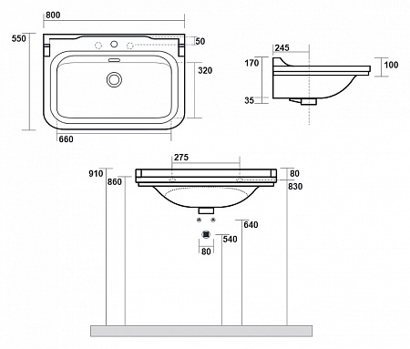 Раковина Kerasan Waldorf 4141K1bi/cr*1 80