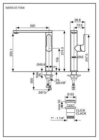 Смеситель Emmevi Nefer 77006CR для раковины, хром