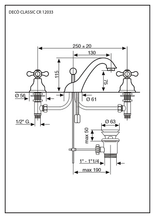 Смеситель Emmevi Deco Classic 12033BO для раковины, белый/золото