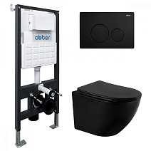 Комплект подвесной унитаз ABBER Bequem AC1100MB с инсталляцией и кнопкой, черный матовый