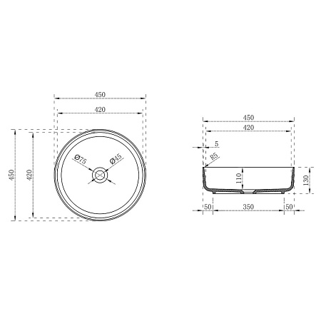 Раковина Vincea VBS-6T16B 45x45x13 черный прозрачный