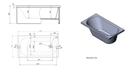 Акриловая ванна Timo Roha 1370 130x70x58 белый