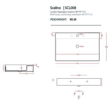Раковина ArtCeram Scalino SCL008 01;00 75х48 белый глянцевый