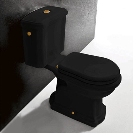 Унитаз-моноблок Kerasan Retro 101304nero горизонтальный выпуск, фурнитура бронза