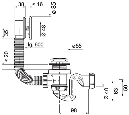 Слив-перелив Cersanit 63087 для ванны, белый/хром