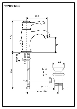 Смеситель Emmevi Tiffany 6003CO для раковины, хром/золото