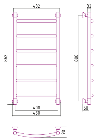 Полотенцесушитель водяной Сунержа Галант + 800х400 хром