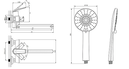 Смеситель для ванны и душа RUSH Nevis NE1735-51Black черный