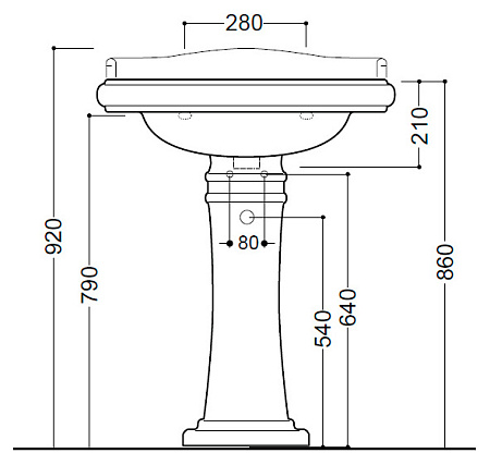 Раковина Kerasan Retro 104601*1 69 с 1 отверстием под смеситель, белый