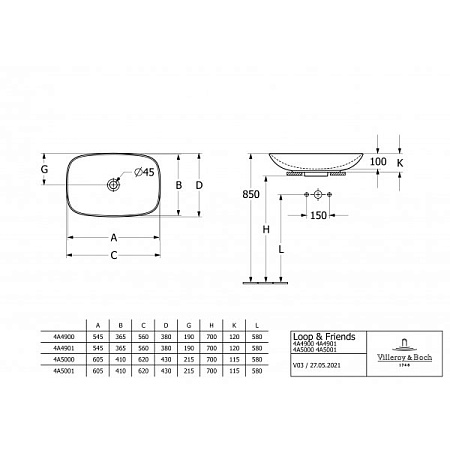 Раковина Villeroy & Boch Loop & Friends 4A490001 56х38 альпийский белый