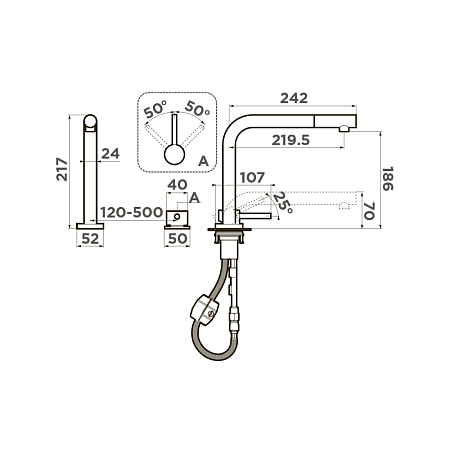 Смеситель Omoikiri Nara-S-C 4994322 для кухонной мойки, хром