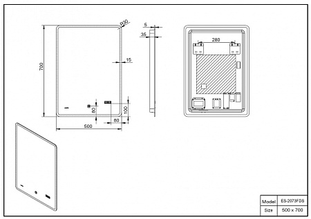 Зеркало Esbano ES-2073 FDS 50x70 см с подогревом 