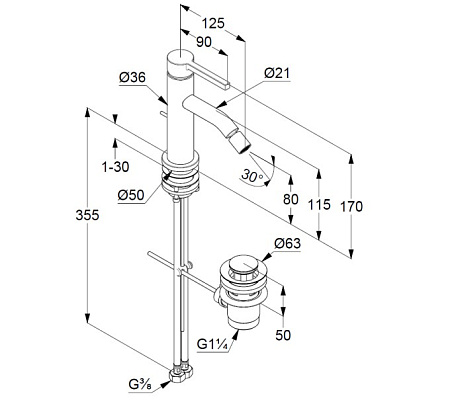 Смеситель Kludi Nova Fonte 202163915 для биде, черный матовый