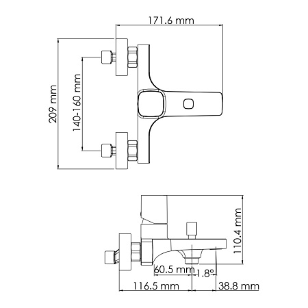 Смеситель WasserKRAFT Naab 8601 для ванны с душем, хром
