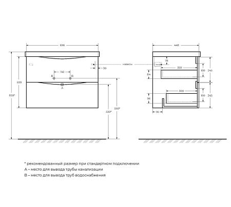 Тумба под раковину BelBagno Marino MARINO-700-2C-SO-BL-P 70 bianco lucido