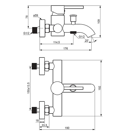 Смеситель Damixa Scandinavian Pure 361000600 для ванны с душем, золото
