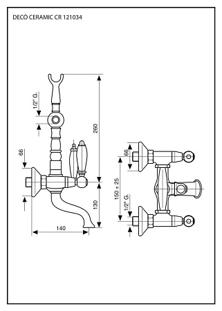 Смеситель Emmevi Deco Ceramic 121611BR для ванны с душем, бронза